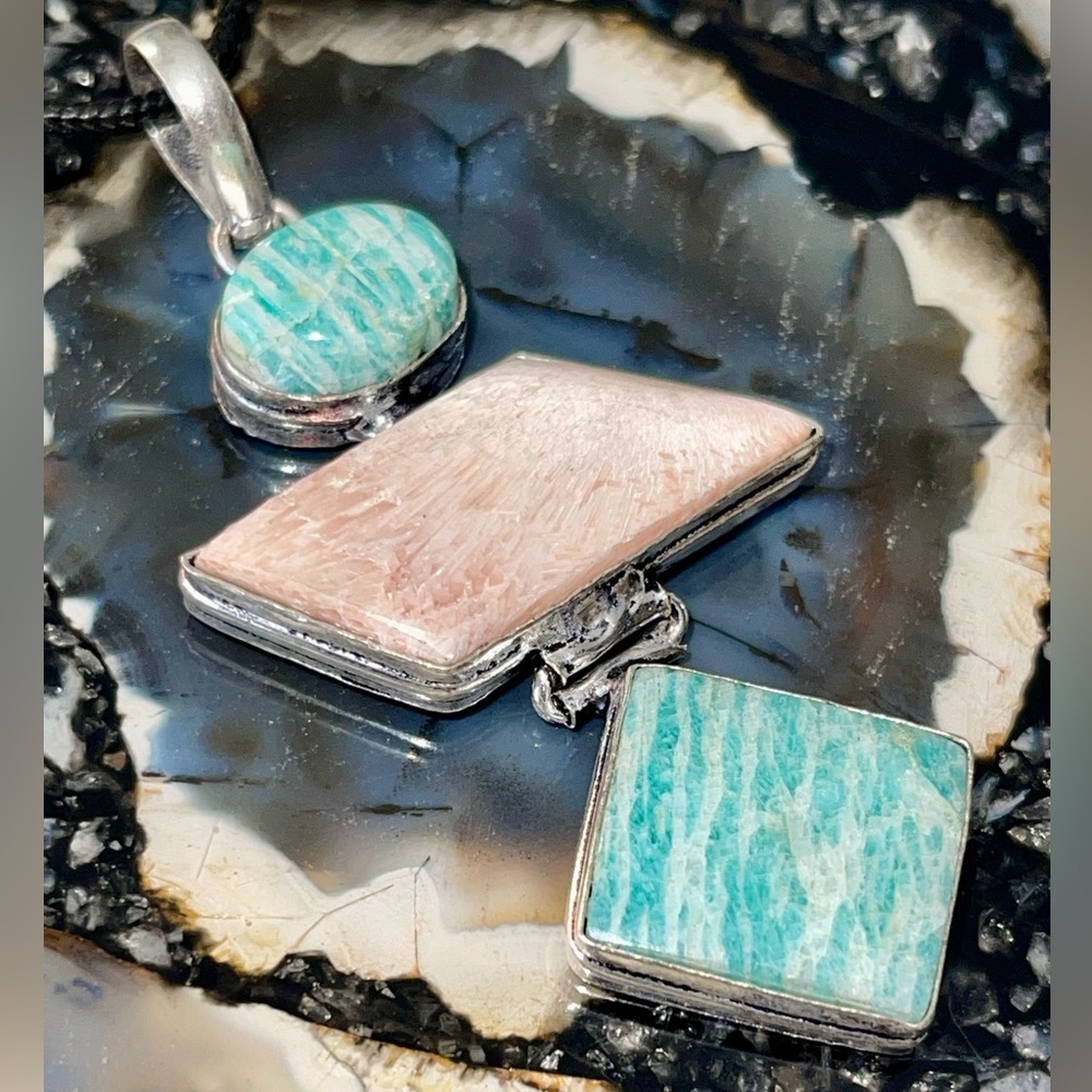 “The Peace Maker Stone” Amazonite & Scolecite Pendant 2 7/8”